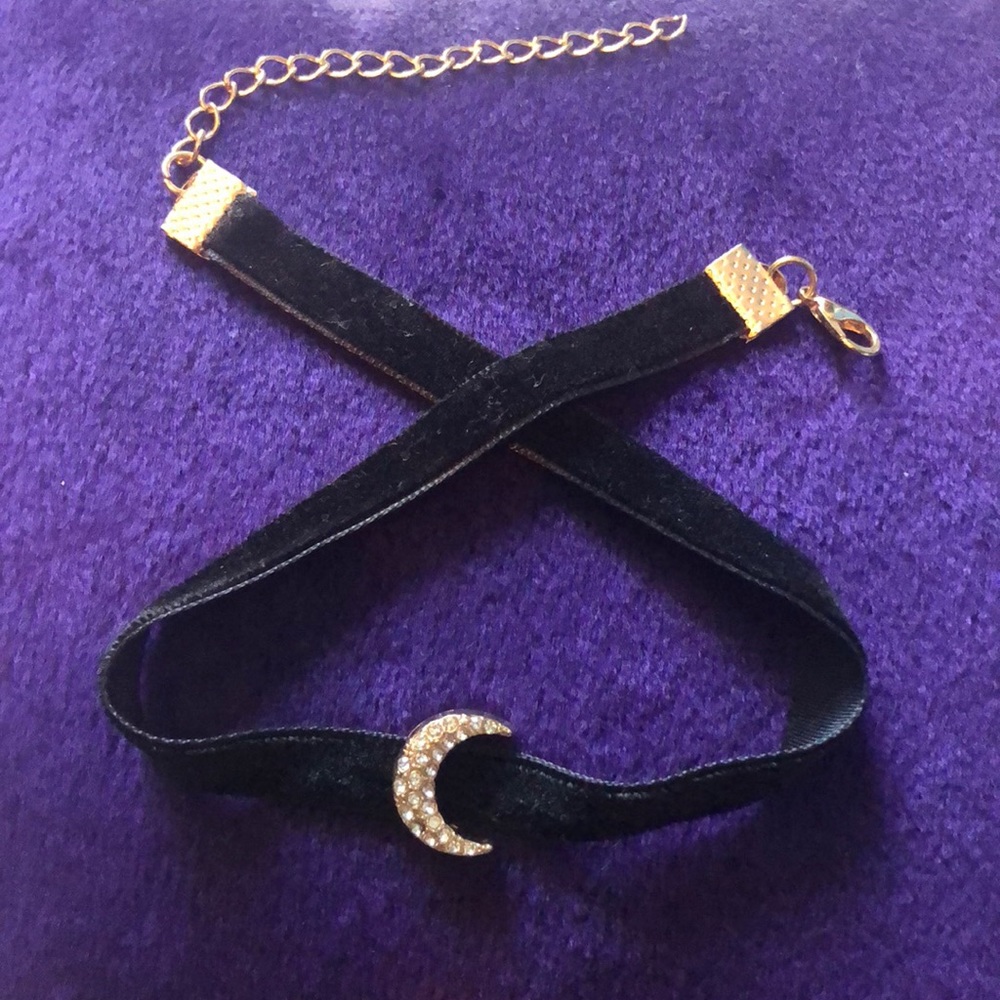 Black and Gold Crescent Moon Choker